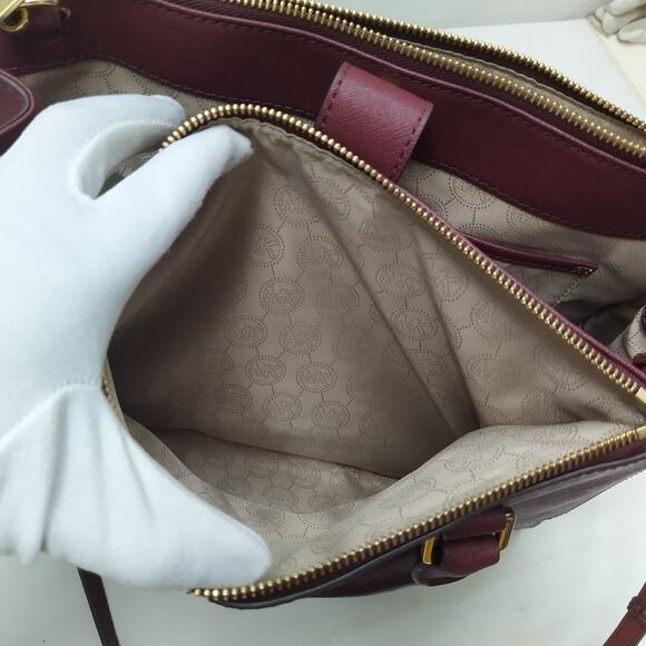 Michael Kors Sutton Maroon Leather Python Detail Carryall Satchel Shoulder Bag - Picture 15 of 16